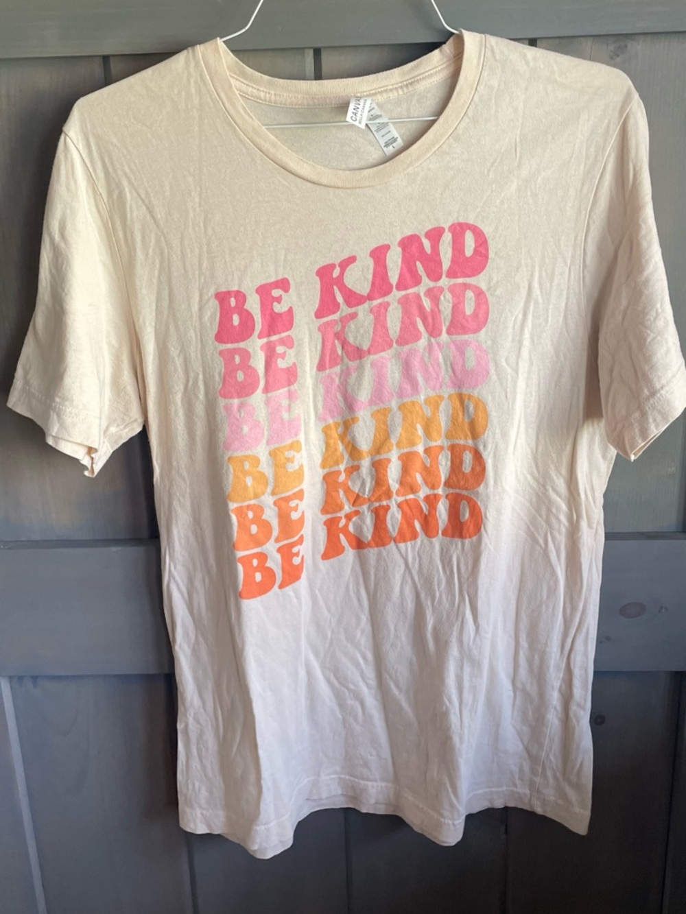 'Be Kind' Graphic Tee - Cream with Pink & Orange Print
